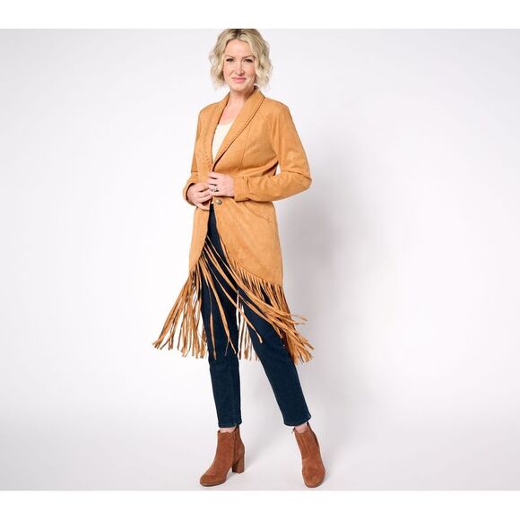 SUNNYLiFE Jackets & Blazers - SUNNYLiFE Women's Jacket Sz L by Carolyn Pollack Faux Suede Fringe Brown A657361